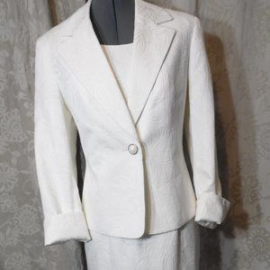 Kasper Ivory Floral Jacquard Dress Suit sz 10